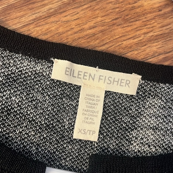 EILEEN FISHER black shadow lightweight organic linen open front cardigan sweater - Picture 2 of 6